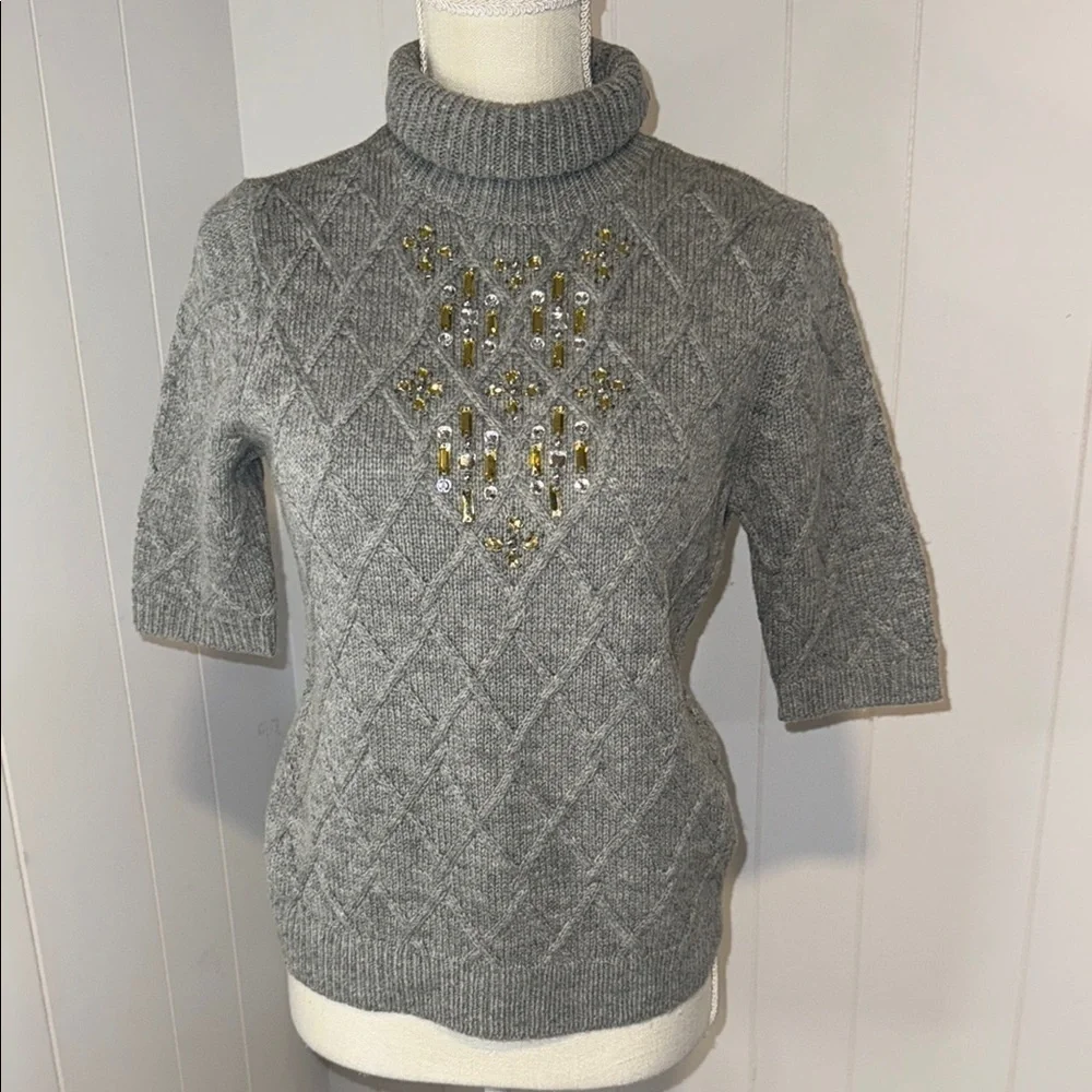 The Limited Gray Cowl Neck Sweater with Gold Accents
